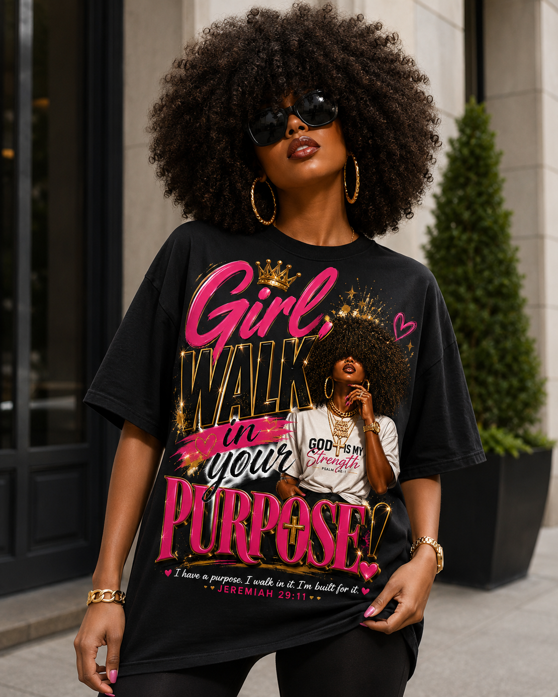 Curly Fro- Girl Walk in Your Purpose Tee
